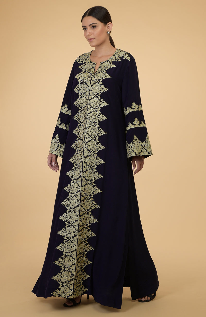 Cobalt Blue- Gold Kashmir Embroidered Kaftan