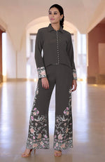 Charcoal Grey Parsi Gara Embroidered Co-Ord Set