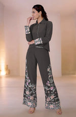 Charcoal Grey Parsi Gara Embroidered Co-Ord Set