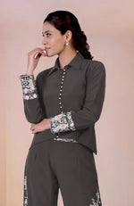 Charcoal Grey Parsi Gara Embroidered Co-Ord Set