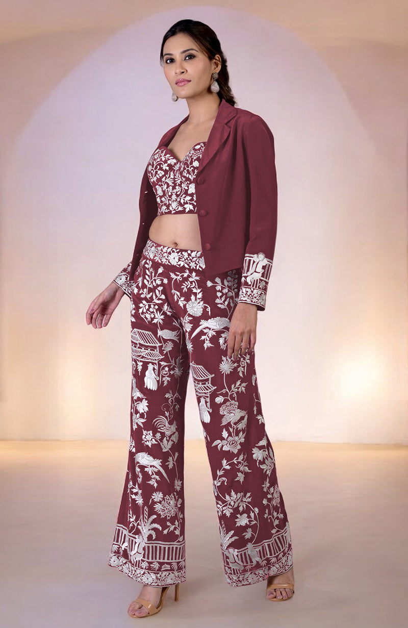 Plum Parsi Gara Embroidered Co-Ord Set