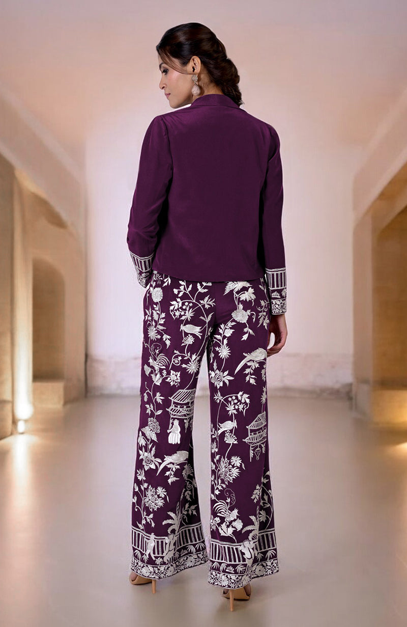 Plum Parsi Gara Embroidered Co-Ord Set