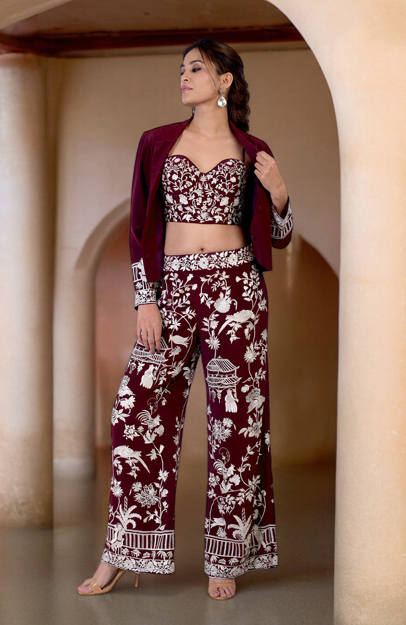 Plum Parsi Gara Embroidered Co-Ord Set
