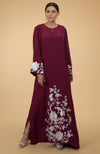 Burgundy- Ivory Floral & Birds Embroidered Kaftan