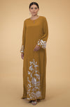Muted Mustard Floral & Birds Embroidered Kaftan