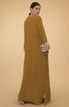Muted Mustard Floral & Birds Embroidered Kaftan
