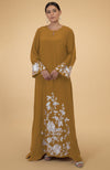 Muted Mustard Floral & Birds Embroidered Kaftan