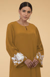 Muted Mustard Floral & Birds Embroidered Kaftan