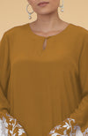 Muted Mustard Floral & Birds Embroidered Kaftan