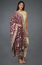 Maroon-Ivory Parsi Gara Pure Pashmina Shawl