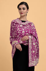 Magenta Parsi Gara Pure Pashmina Shawl