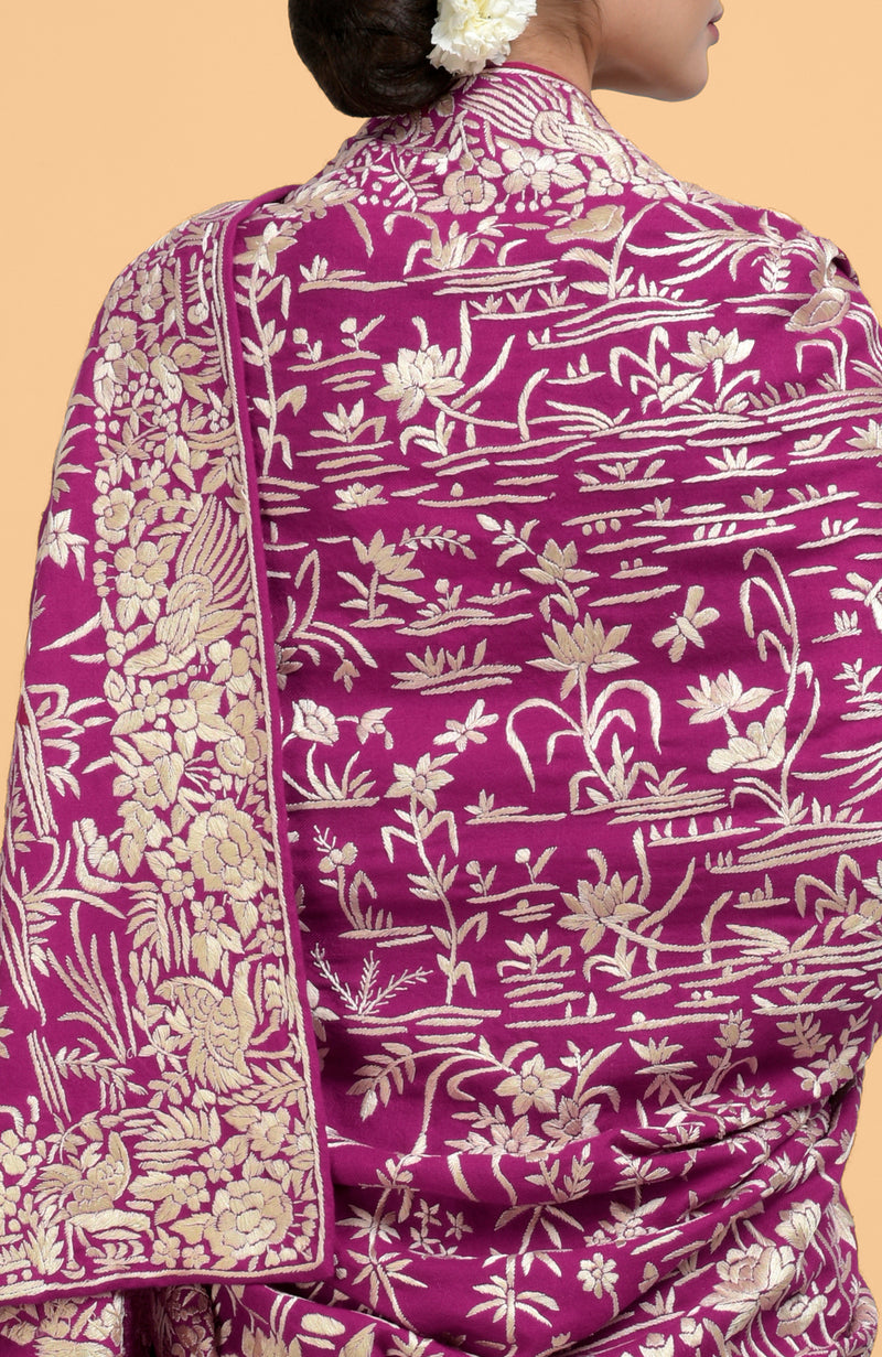 Magenta Parsi Gara Pure Pashmina Shawl