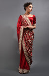 Red- Beige Parsi Gara Hand Embroidered Saree