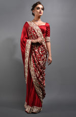 Red- Beige Parsi Gara Hand Embroidered Saree