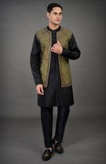 Olive Hand Embroidered Abstract Jacket Set