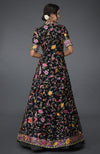 Black Parsi Gara Embroidered Flared Jacket and Skirt Set