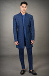 Navy Blue Chikankari Embellished Jacket Set