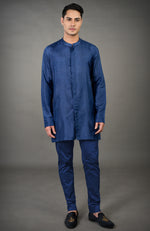 Navy Blue Chikankari Embellished Jacket Set