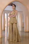 Cleopatra Gold Bead & Sequin Hand Embroidered Sharara Set