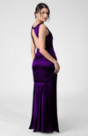 Plum Silk Satin Crepe Gown With Back Pleated Detail