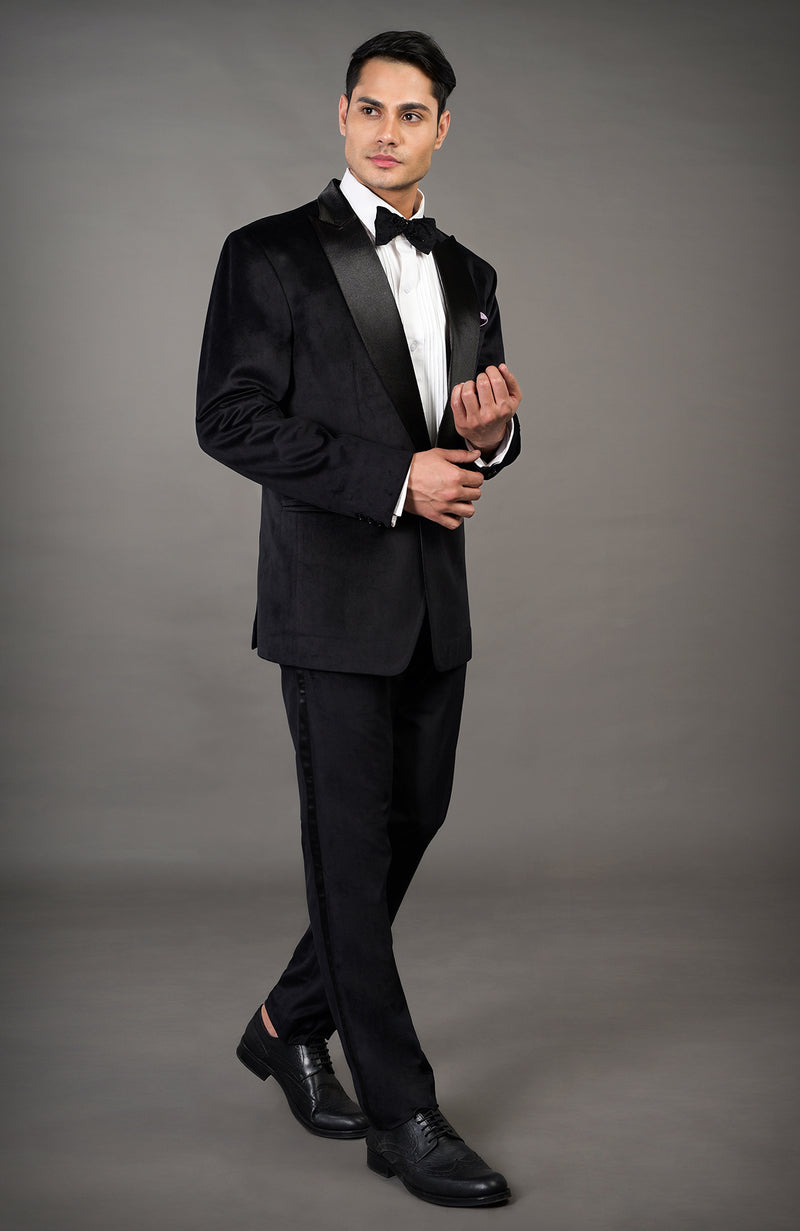 Solid Black Velvet Tuxedo Set