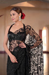 Black French Chantilly Lace Hand Embroidered Saree