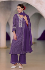 Mulled Grape Gota & Tilla Embroidered Silk Linen Suit