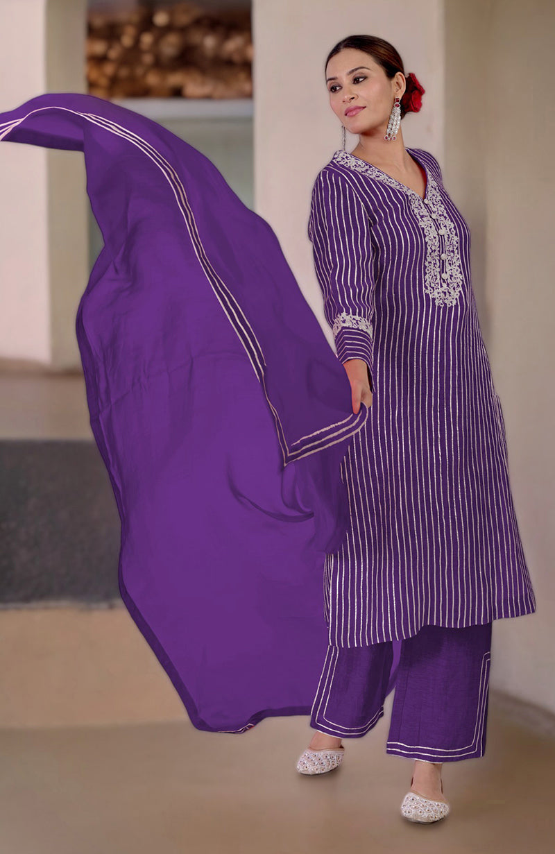 Mulled Grape Gota & Tilla Embroidered Silk Linen Suit