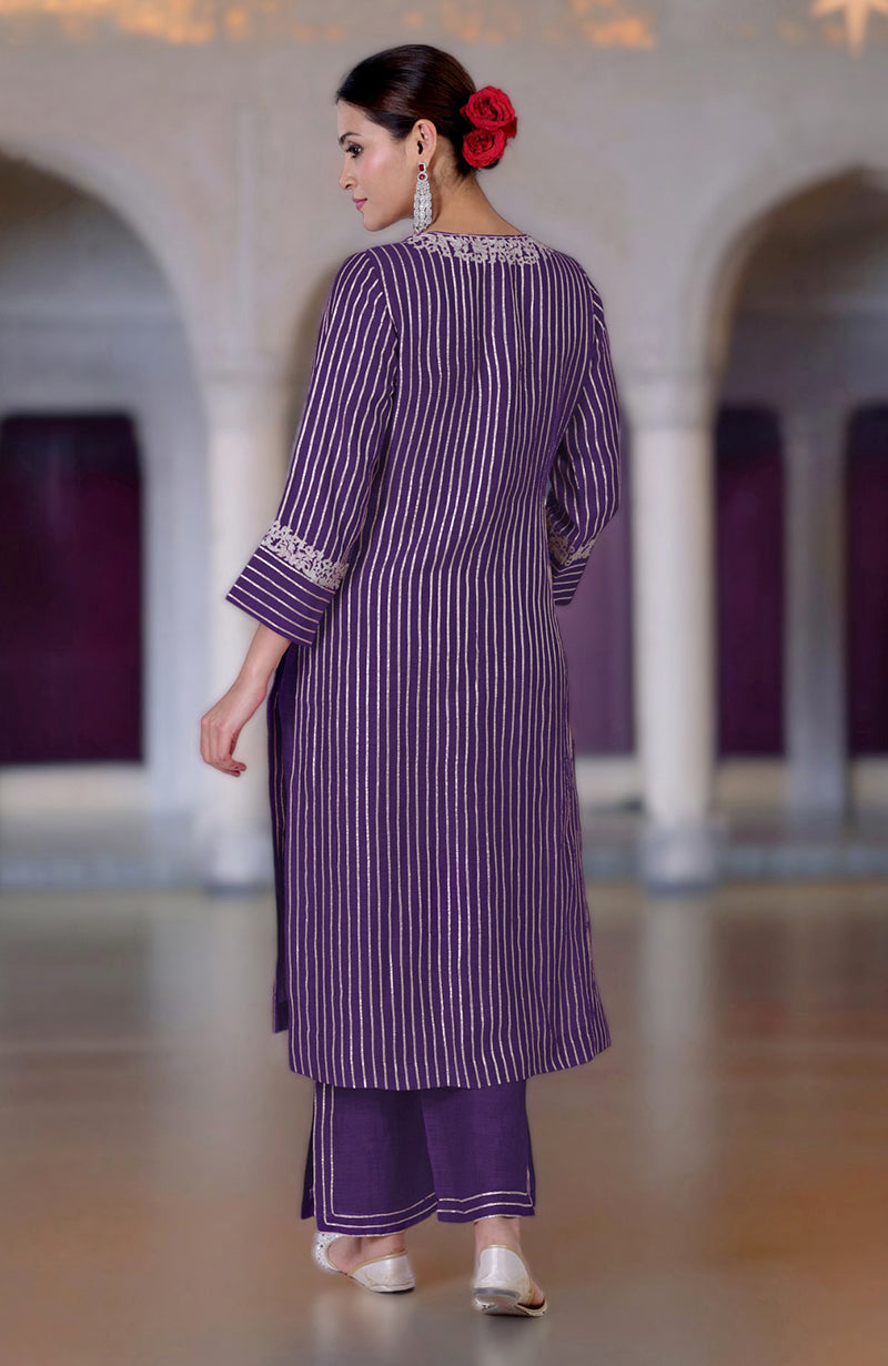 Mulled Grape Gota & Tilla Embroidered Silk Linen Suit