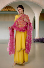 Fuchsia-Gold Floral Hand Embroidered Dupatta