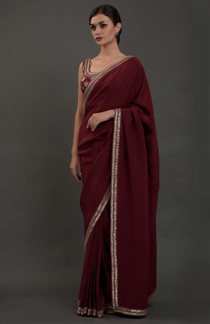 Burgundy Embroidered Gota Patti Saree