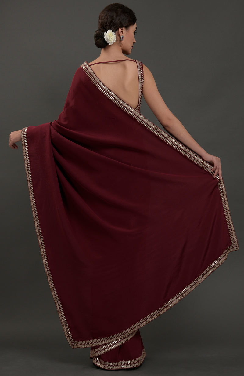 Burgundy Embroidered Gota Patti Saree