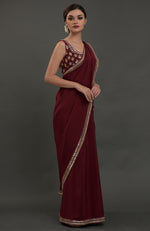 Burgundy Embroidered Gota Patti Saree