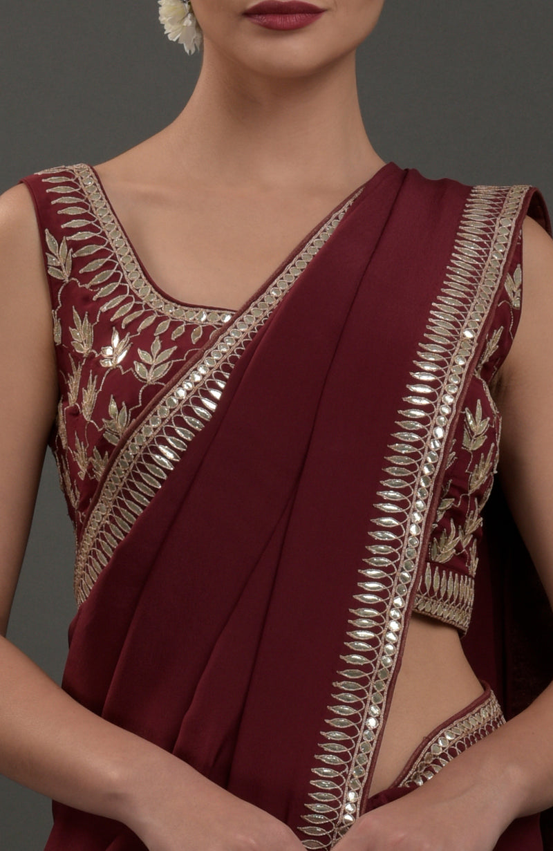 Burgundy Embroidered Gota Patti Saree