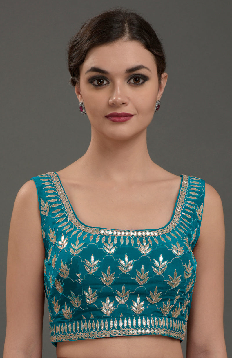 Oceanside Blue Hand Embroidered Gota Patti Blouse