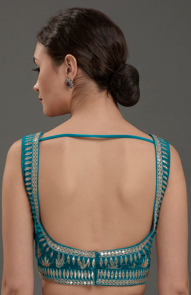 Oceanside Blue Hand Embroidered Gota Patti Blouse