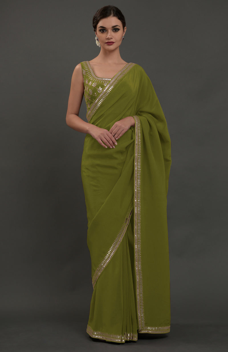 Burgundy Embroidered Gota Patti Saree