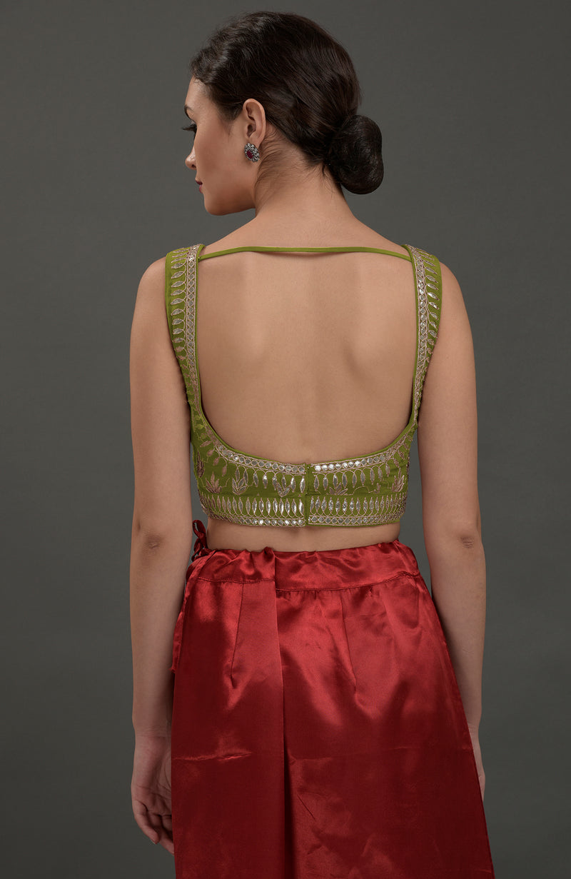 Avocado Green Embroidered Gota Patti Saree - Main Image