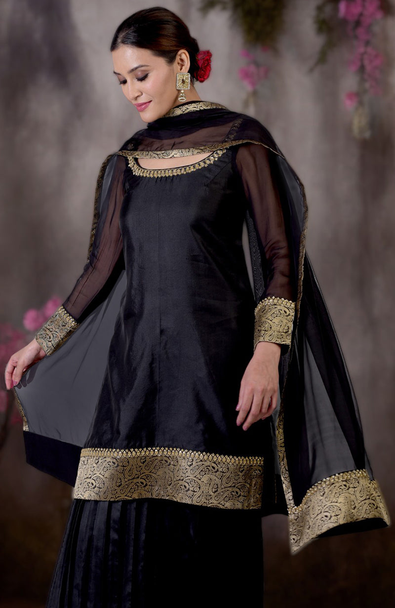 Black-Gold Banarasi Embroidered Sharara Set