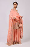 Salmon Marori and Resham Hand Embroidered Sharara Set