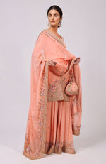 Salmon Marori and Resham Hand Embroidered Sharara Set