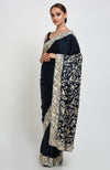 Navy Blue- Beige Parsi Gara Hand Embroidered Saree