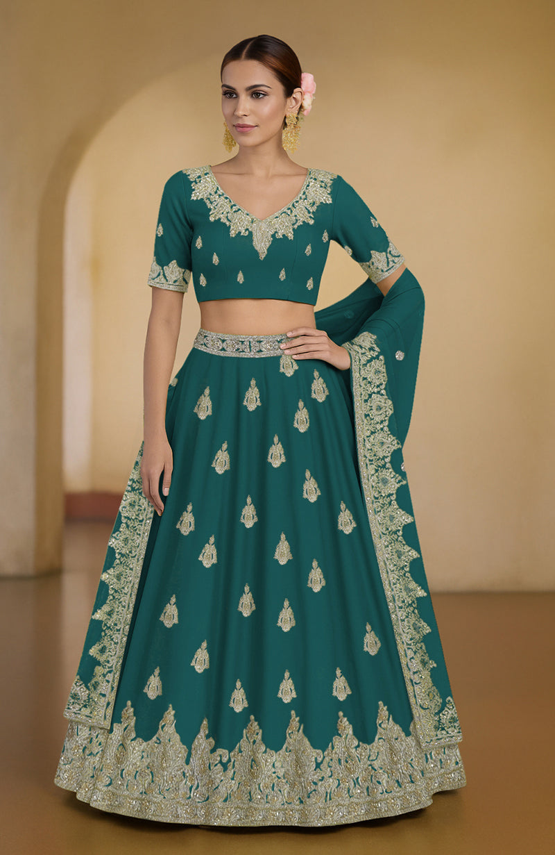 Proud Peacock Kashmiri Tilla and Zardozi Hand Embroidered Lehenga Set