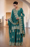 Bog Green Gold Kashmiri Tilla & Zardozi Hand Embroidered Sharara Set