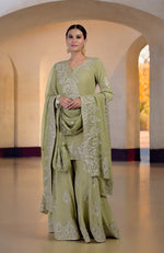 Bog Green Gold Kashmiri Tilla & Zardozi Hand Embroidered Sharara Set