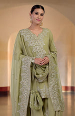 Bog Green Gold Kashmiri Tilla & Zardozi Hand Embroidered Sharara Set