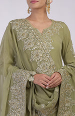 Bog Green Gold Kashmiri Tilla & Zardozi Hand Embroidered Sharara Set