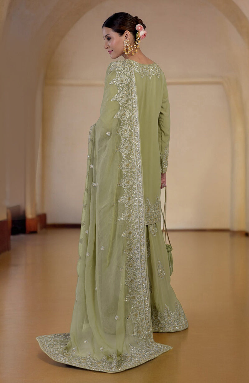 Bog Green Gold Kashmiri Tilla & Zardozi Hand Embroidered Sharara Set