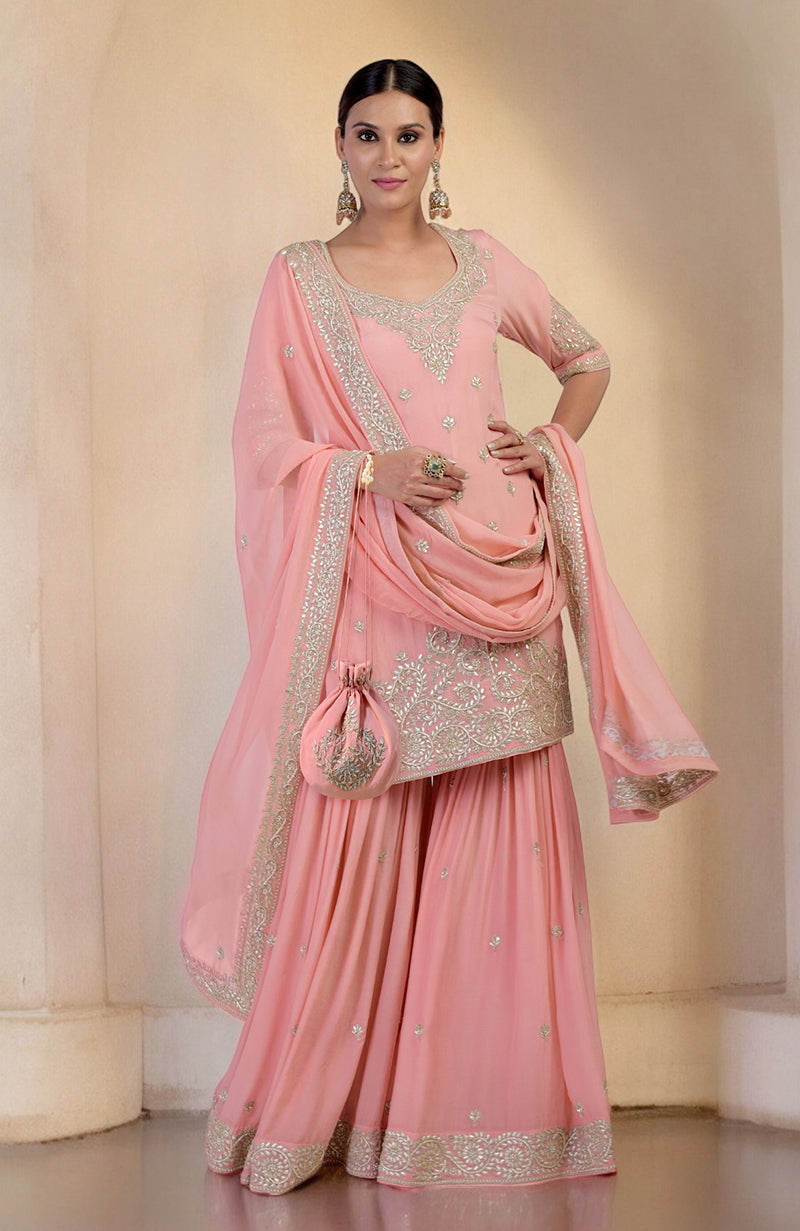 Peony Pink Marori Gota Patti & Zardozi Hand Embroidered Sharara Set
