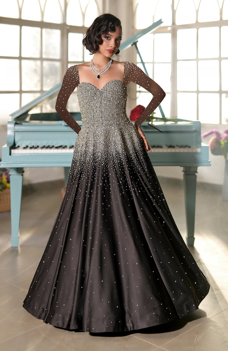 NAIRA- Midnight Blue Crystal Hand Embroidered Princess Gown